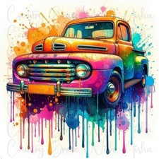 Sublimation Transfer Watercolor Old Truck Ready To Press Heat Transfer