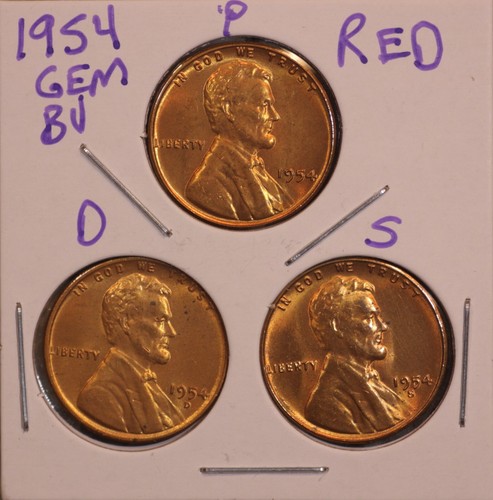 Centavo de trigo Lincoln 1954 P D S 1C gema roja juego Bu (3 monedas) 54855 - Imagen 1 de 2