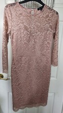 Womens size 8 New Look lace dress pink blush party occasion pencil long sleeved