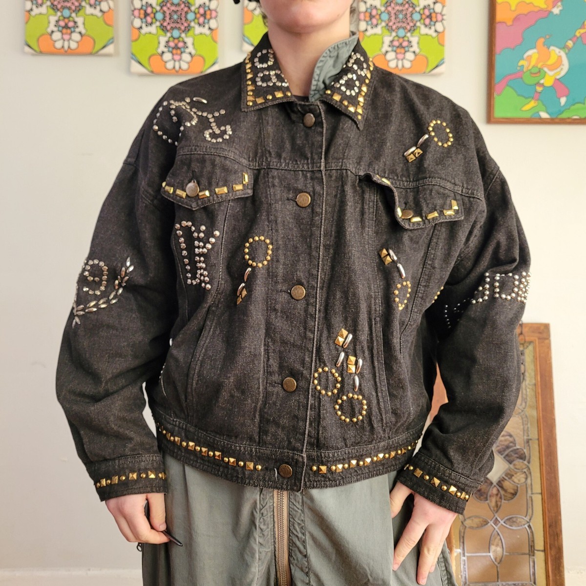 Vintage DKNY 80s All Over Rhinestone Studded Denim Jacket