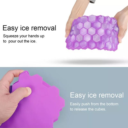 1-2X Silicone Ice Cube tray w/Lid 37 Grids Honeycomb Trays Silicone Bar Whiskey - Picture 12 of 20