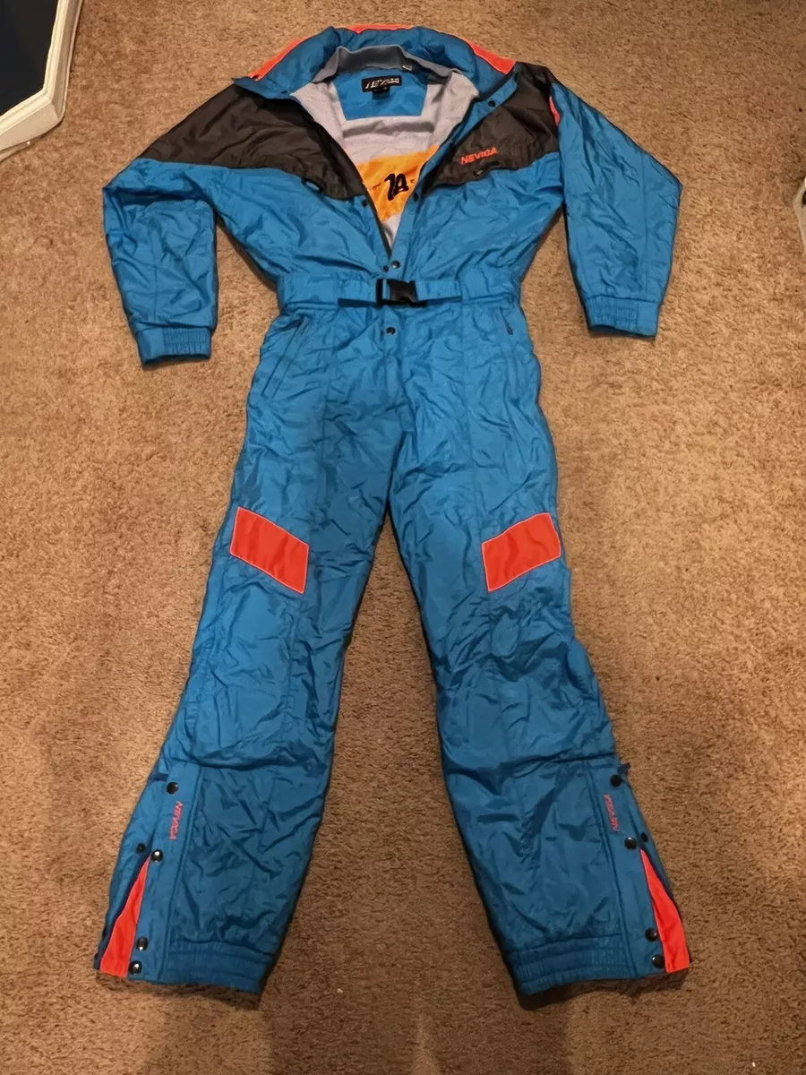 Vintage 80s 90s NEVICA Mens Medium 38 SKI SUIT One piece Snow Bib Snowsuit Blue