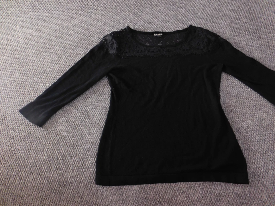 Blusa Express Mujer Mediana Negra Con Cordones Floral Jersey Elástico Top Clásico Foto 4 de 4