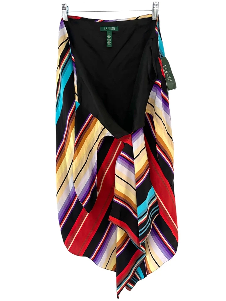 Falda LRL Ralph Lauren 100 % seda LIMONE corbata/envoltura colorida a rayas L nueva con etiquetas Foto 4 de 4