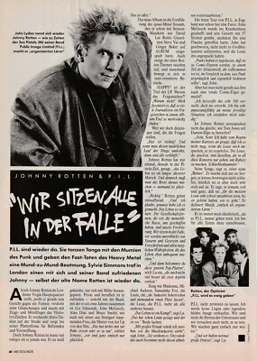 PUBLIC IMAGE LIMITED  -  Clipping/Bericht aus dem Jahr 1987 - Musikzeitschrift
