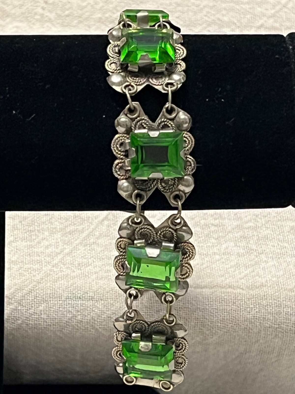 Vintage spring green rectangular glass organic si… - image 1