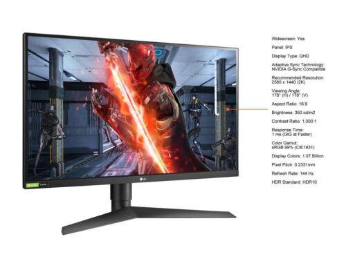 LG UltraGear 27" Gaming Monitor 27GL83A-B QHD 2560 x 1440 (2K) 144 Hz 1ms HDMI, - Picture 4 of 12