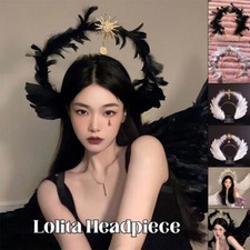 Halo Corona Gótico Lolita KC Tocado Ángel Pluma Alas Barroco Halo Diosa