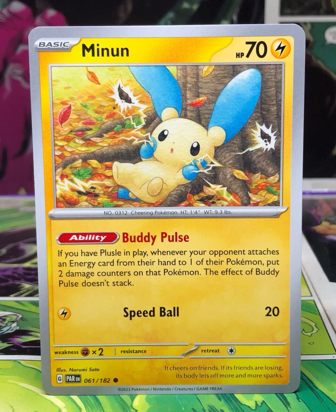 Pokemon TCG Paradox Rift Minun 61/182 Base Card