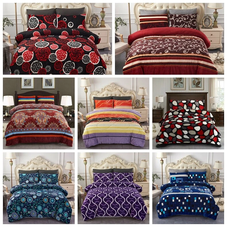 3 Piece Warm Flannel Plush Sherpa Borrego Blanket Queen/King Size Comforter  Sets | eBay