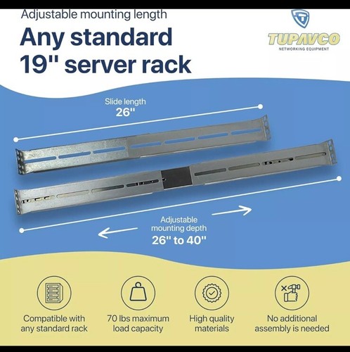 Rackmount Sliding Rails Kit1U 4U Chassis Adjustable 26-40" Depth Mount Slider - Afbeelding 4 van 8