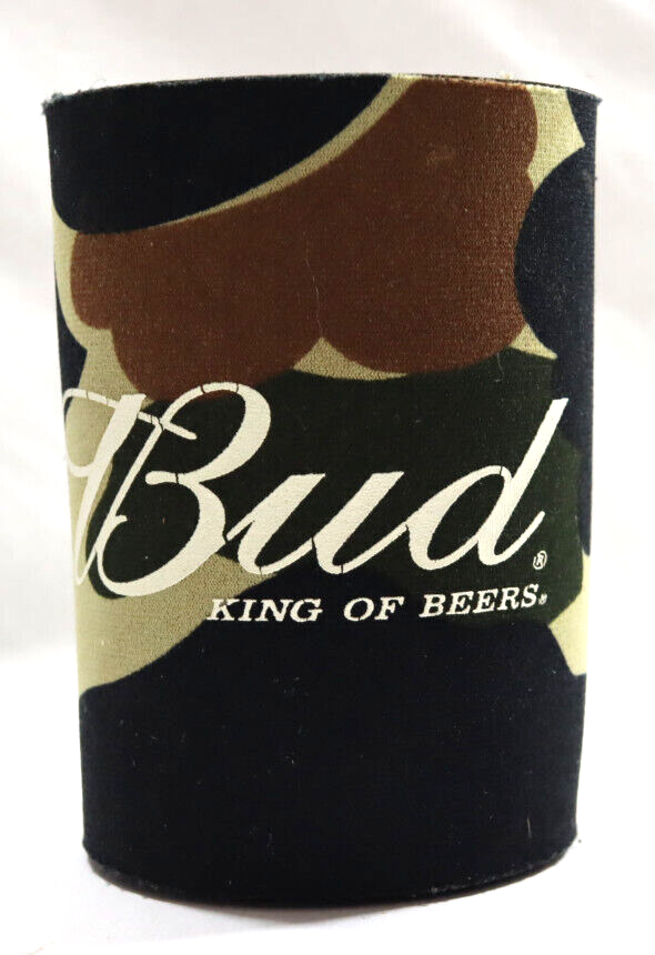 Vintage Budweiser Bud King of Beers Camo Camoflauge Koozie Can Bottle