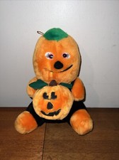 VTG 80s Acme Anthropomorphic Pumpkin Head 9" Plush October Halloween Decor