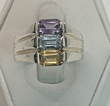 STUNNING .925 Vintage Sterling Silver Estate Ring Size 7 Multicolor stone