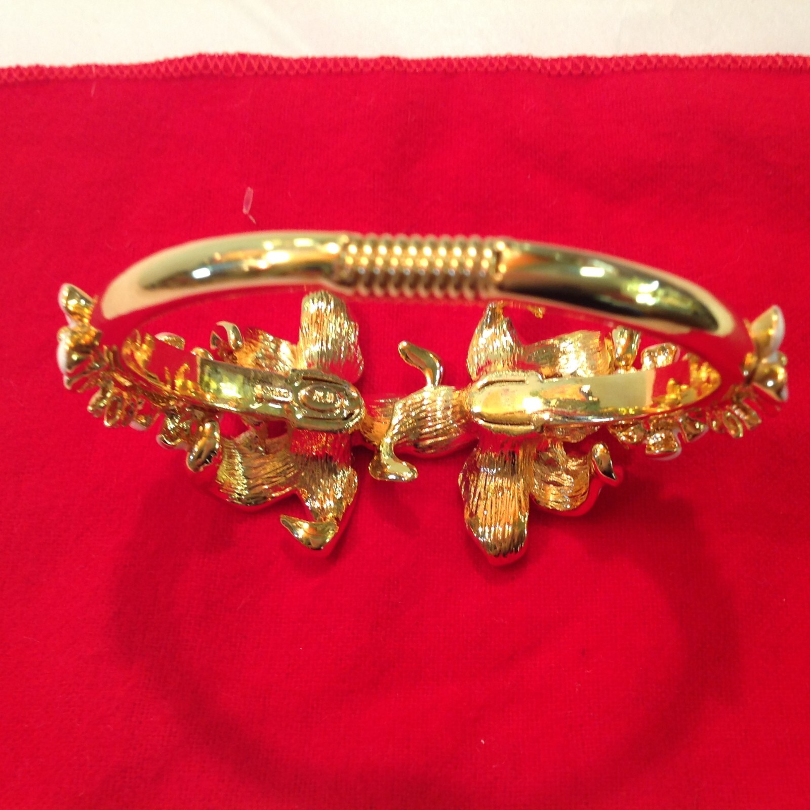 Vtg Kenneth Lane Signed Gold Tone Enameled Orchid… - image 9