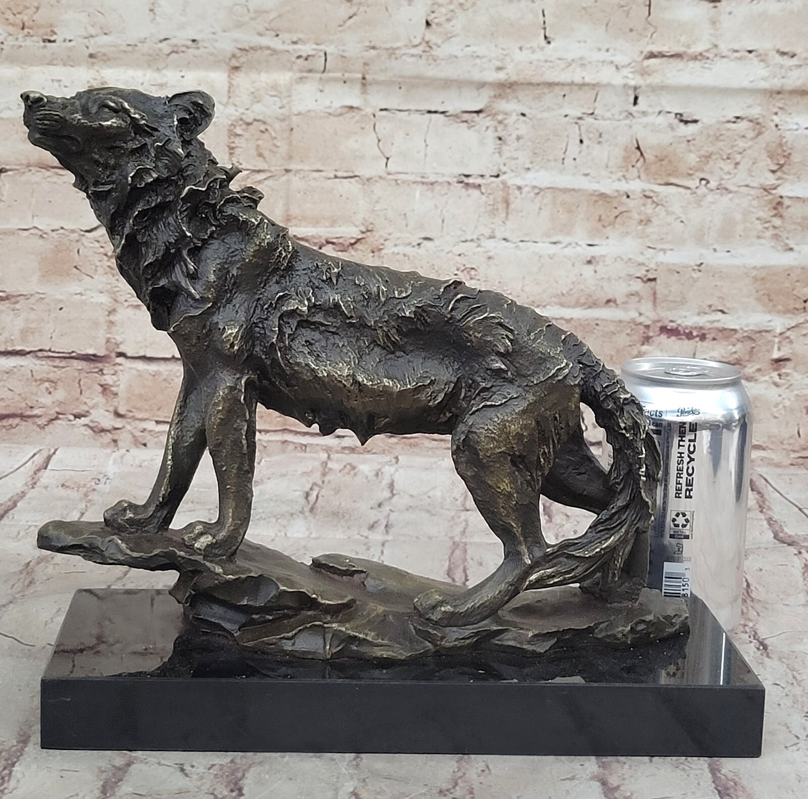 Vintage Patinated Bronze Figurine of a Wolf on Lookout Hot Cast Figurine Decor