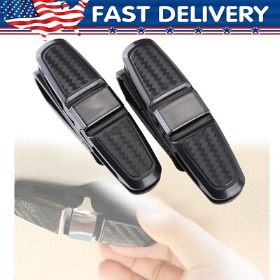 2Pack Universal Car Sun Visor Glasses Clip Carbon Fibre Sunglasses Cards Holder