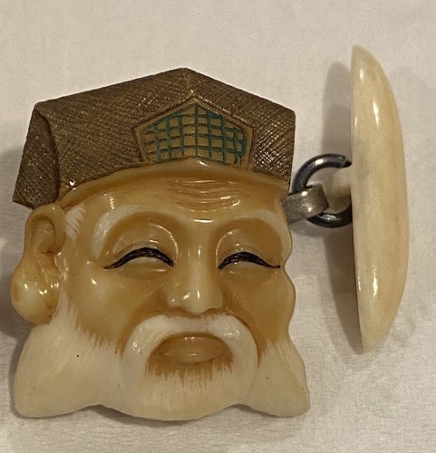 VTG Cuff Links Toshikane Style carved Porcelain Cufflinks Or Simulated Ivory - Picture 9 of 11
