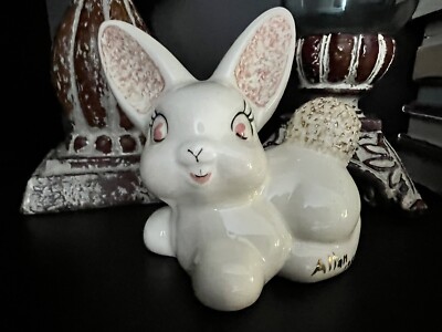Vintage Bunny Rabbit Figurines Iridescent Porcelain Glitter Otero one-of-a-kind