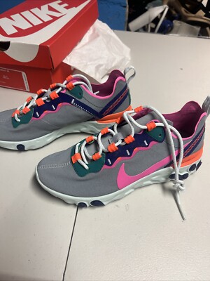 Nike React Element 55 BQ2728-006 Wolf Grey Laser Fuchia Women's Shoes Size 6