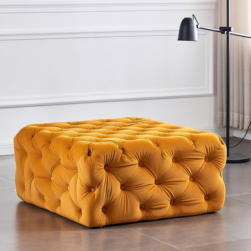 Melia Grande Chesterfield Terciopelo Suave Terciopelo Cuadrado Redondo Taburete Puffe - Imagen 21 de 24