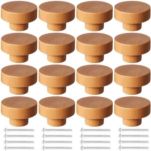 16 Pack 1.5in38mm Dresser Knobs Durable Beech Wooden Drawer Knobs Wood Pullsw... - Picture 1 of 4