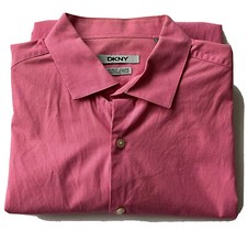 DKNY Mens Dress Shirt Pink Slim Fit Cotton Natural Stretch 17.5 34/35 XL