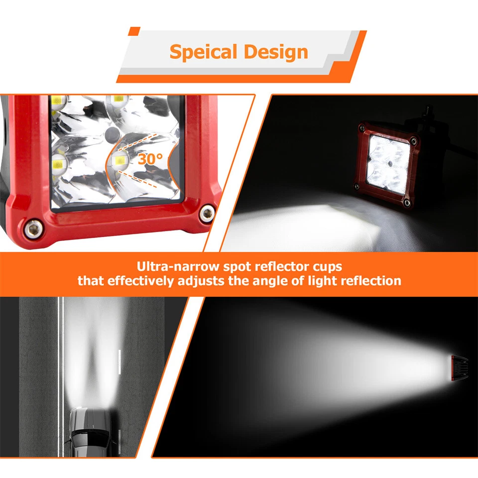 40W 3'' LED Pods (Red Shell) +Ditch Mounts+ Wire for Nissan Frontier 20005-2024 - Image 4 of 4