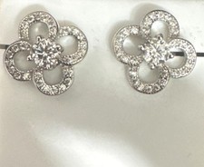 Sterling Silver 925 Flower Stud Earrings Cubic Zirconia Silver Butterfly Closure