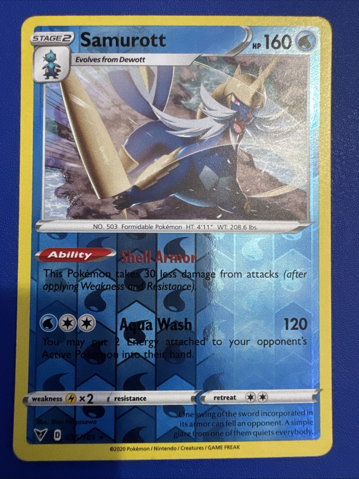 Samurott 35/185 Pokemon Vivid Voltage Reverse Holo Near Mint
