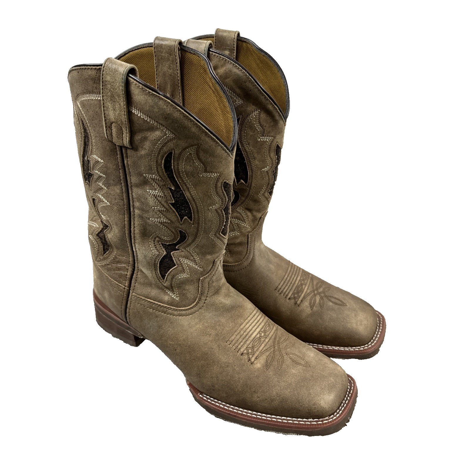 Laredo Men's Cowboy Boots Size 13 D Brown Leather Western Embroidered Mid-Calf