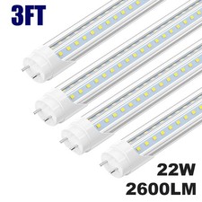 4 Pack T8 3FT LED Tube Light Bulbs 22W Bi-Pin G13 2600LM Dual End Powered 6500K