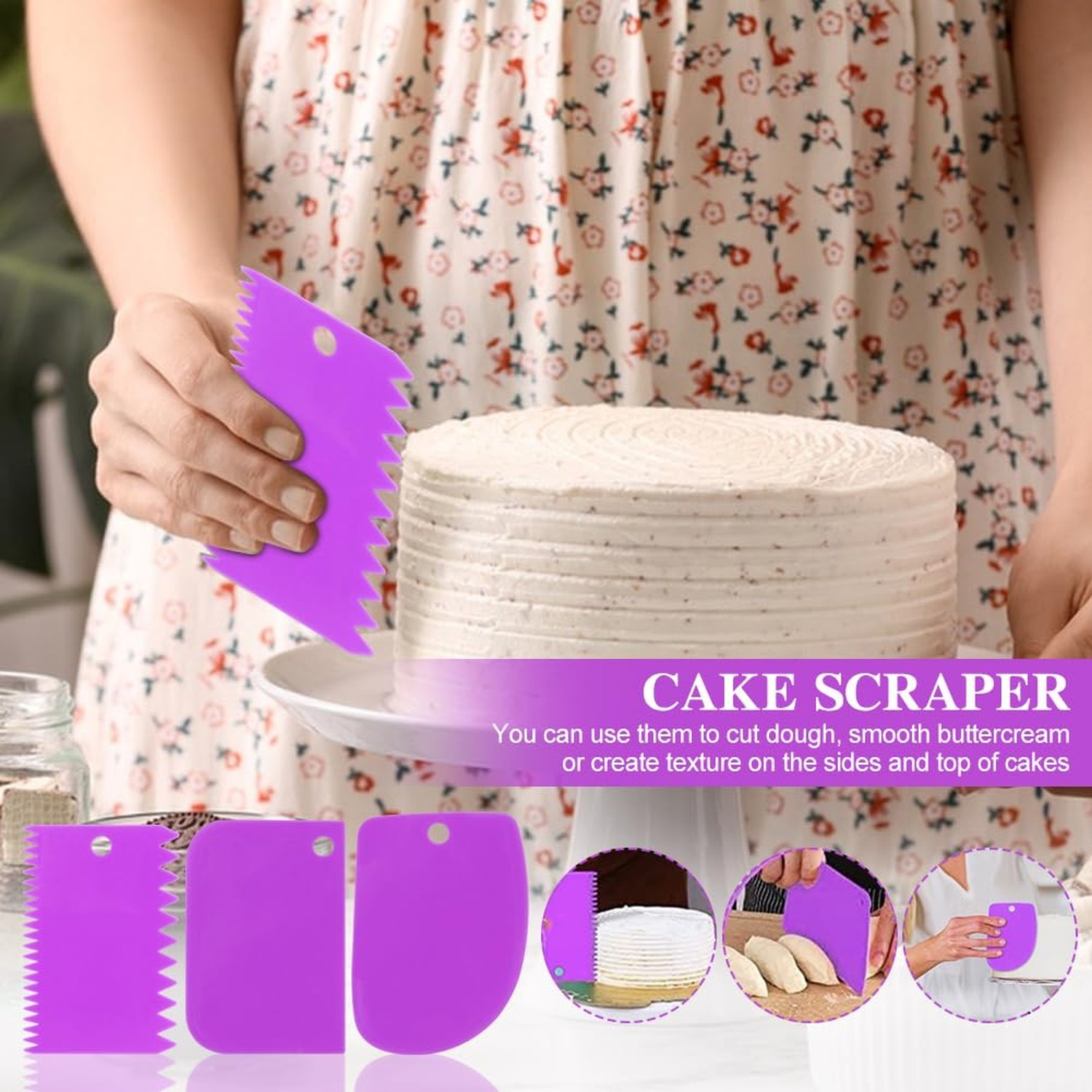 JIANWEI Adjustable Cake Leveler and Scraper Set, 4pcs Decorating Kit, Large S...