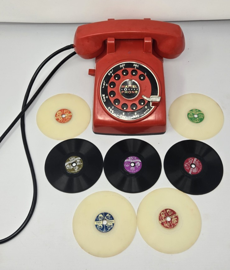 Vtg Mattel-O-Phone Toy Phonograph Telephone with 8 Records Not