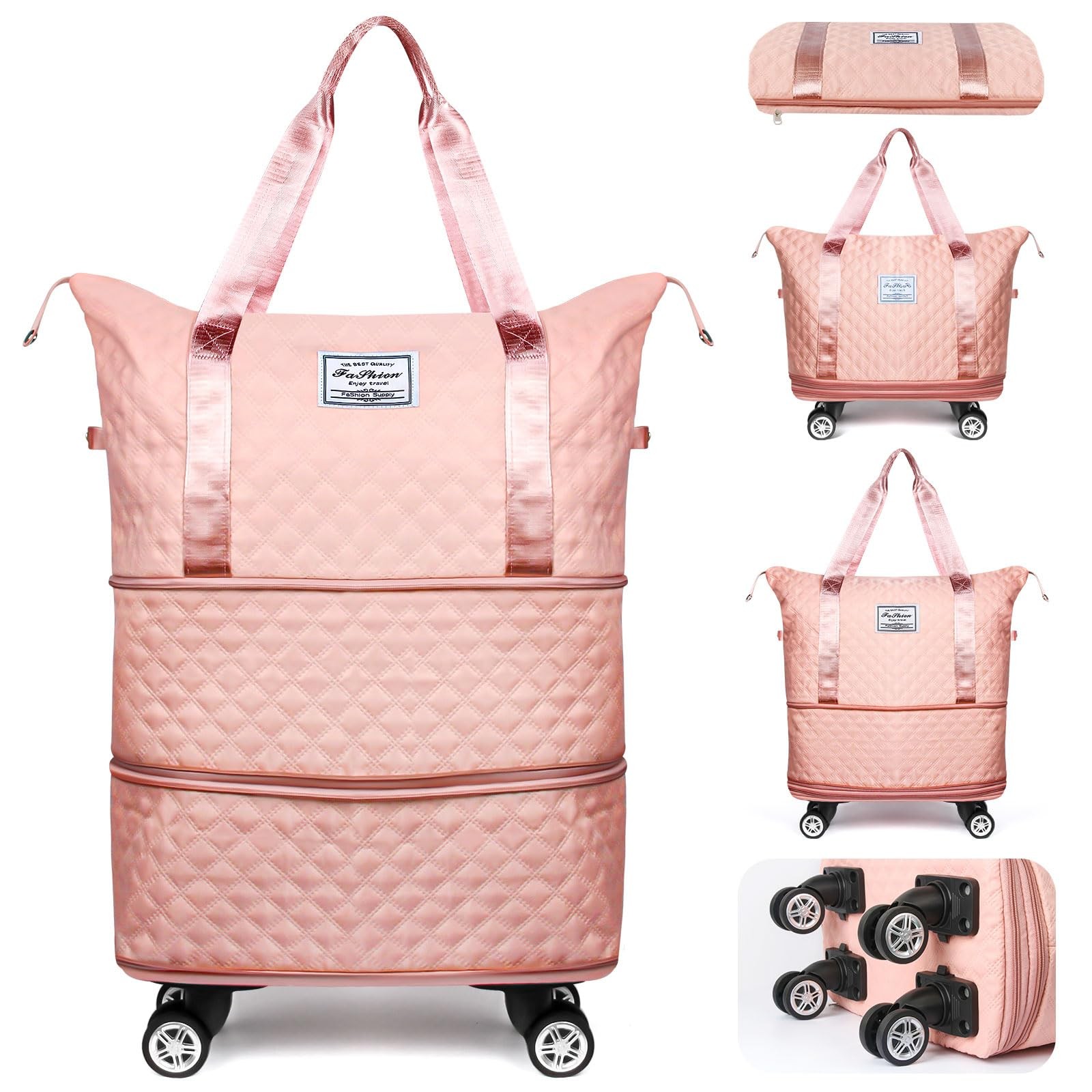 Expandable Rolling Duffle Bag with Wheels, Foldable Travel L