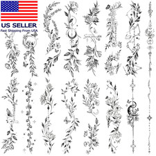 Temporary Tattoos for Women -24 Sheets Black Flower Leaf Wild Plants Sketch Real