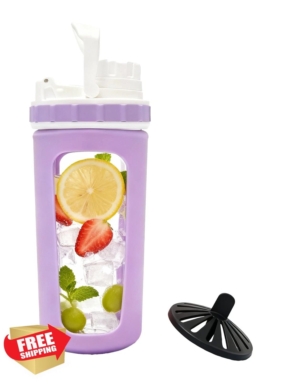 26oz Glass Protein Shaker Bottle Lilac Odorless BPA Free Leak Proof