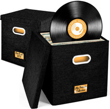 Set of 2 Vinyl Record Storage Box for up to 50 12-Inch Albums, Records Crate, L