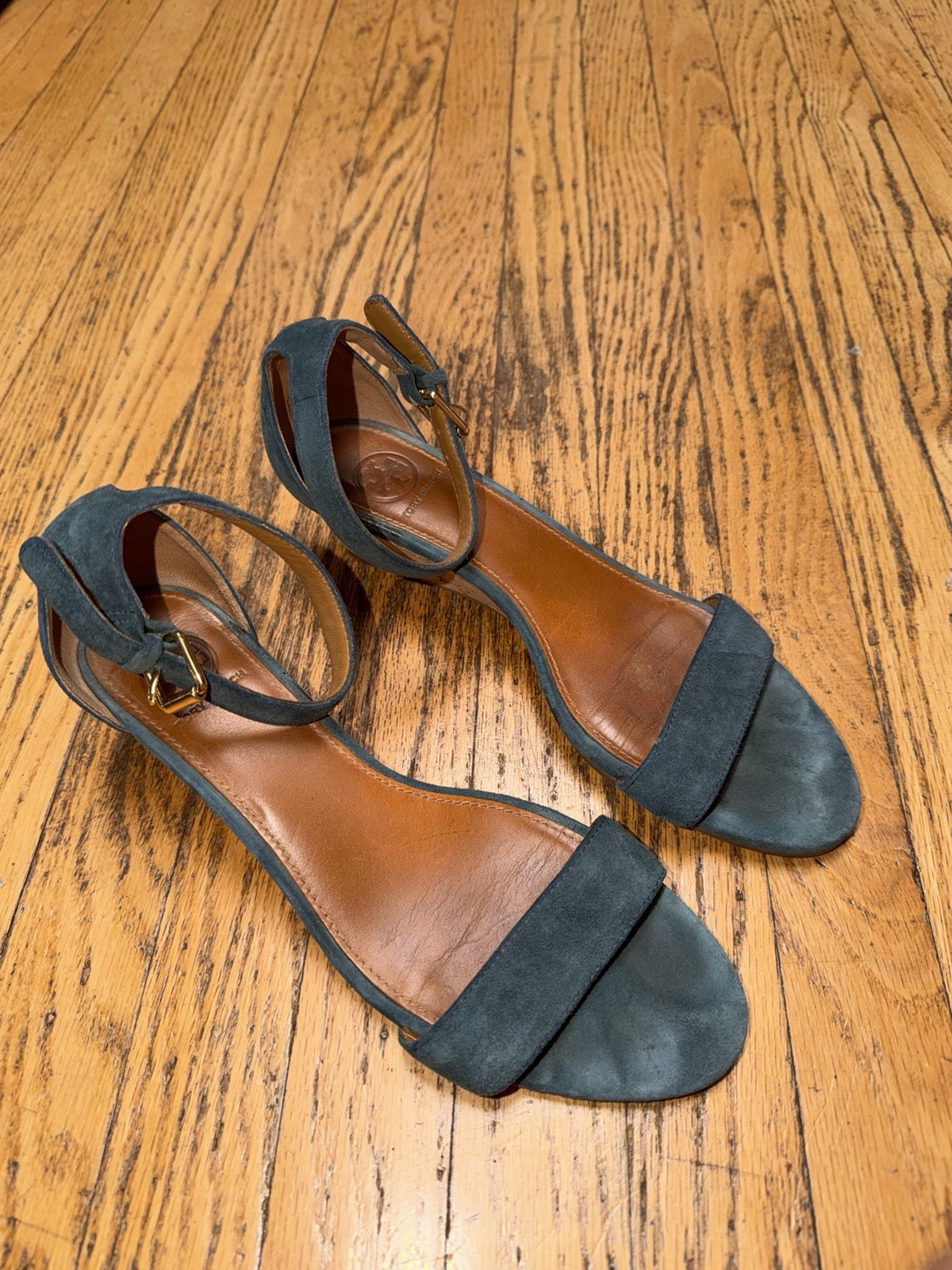 Tory Burch Blue Suede Ankle Buckle Strap Cork Wedge Sandals Sz Women’s 8.5M  thumbnail 2