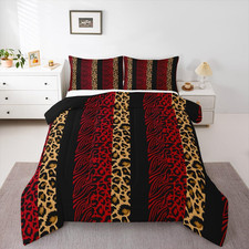 Zebra Stripes Leopard Print Bedding Set Queen Size 3-Pc Comforter  Pillow Cases