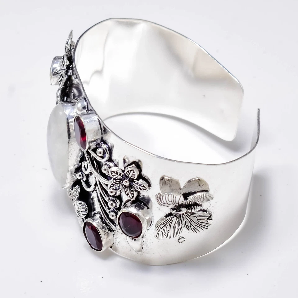 925 Sterling Silver Moonstone Gemstone Jewelry Handmade Cuff Bracelet - Image 2 of 4