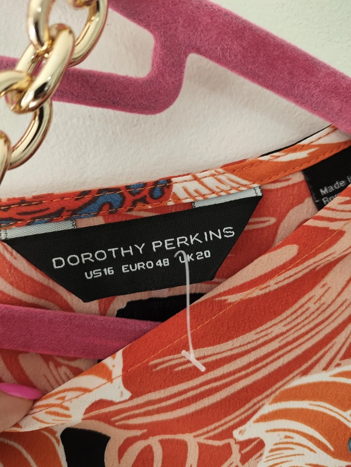Dorothy Perkins Ladies blouse top 20 Orange Black Casual Ruched Sleeve Floral - Image 4 of 4