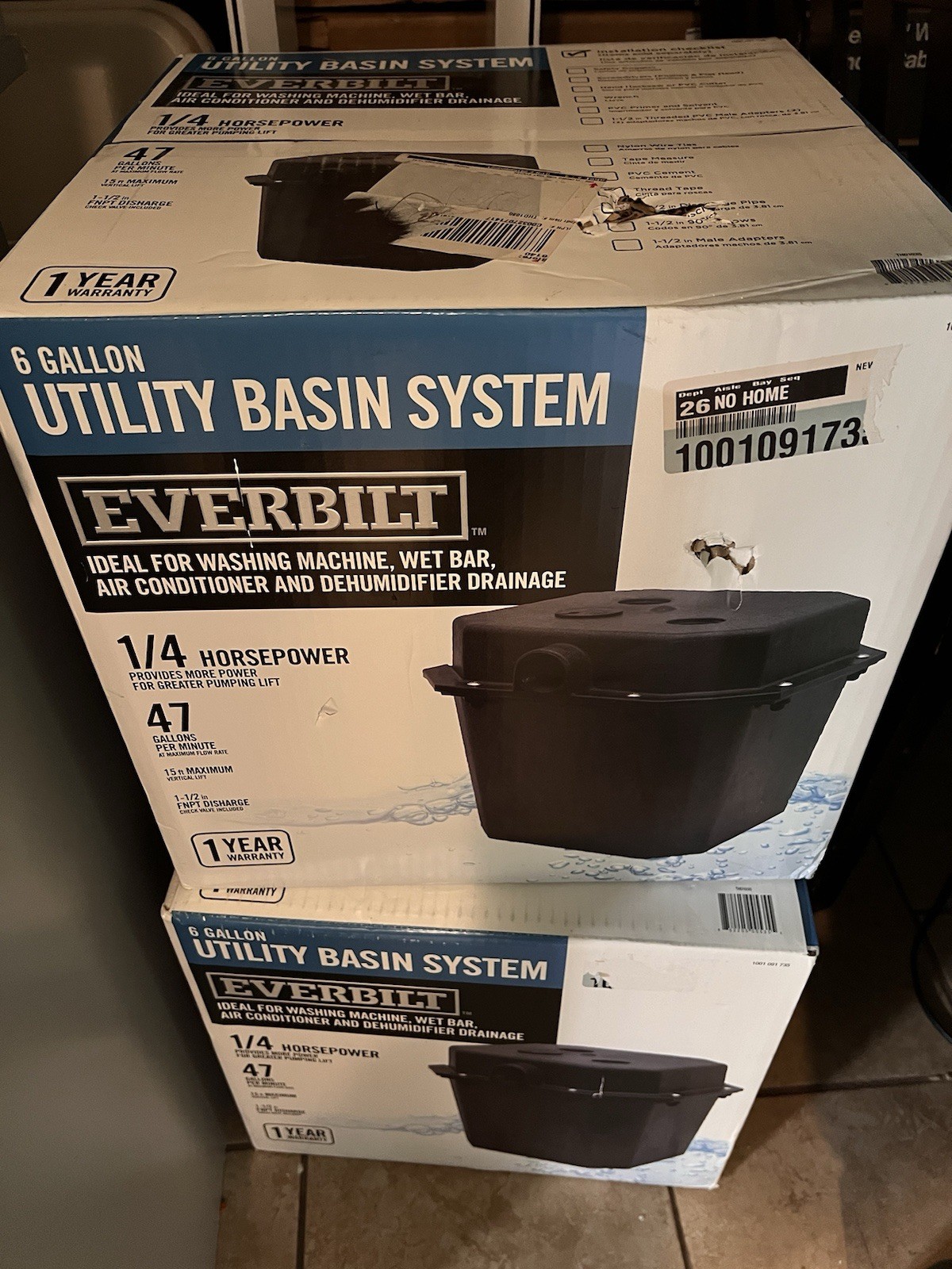 Everbilt 1/4 HP Pre-Plumbed 6-Gallon Sink Tray Sump Pump 48 GPM THD1035