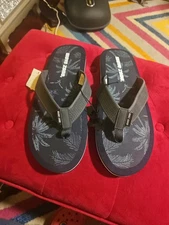 NWT Wave Zone Palm Trees Navy Flip Flops Men's Size 12-13 XL