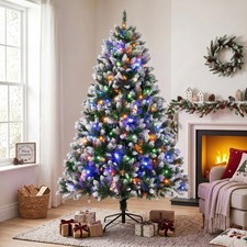 HOMCOM 6ft Pre-lit Artificial Christmas Tree Hinged Full Xmas Tree