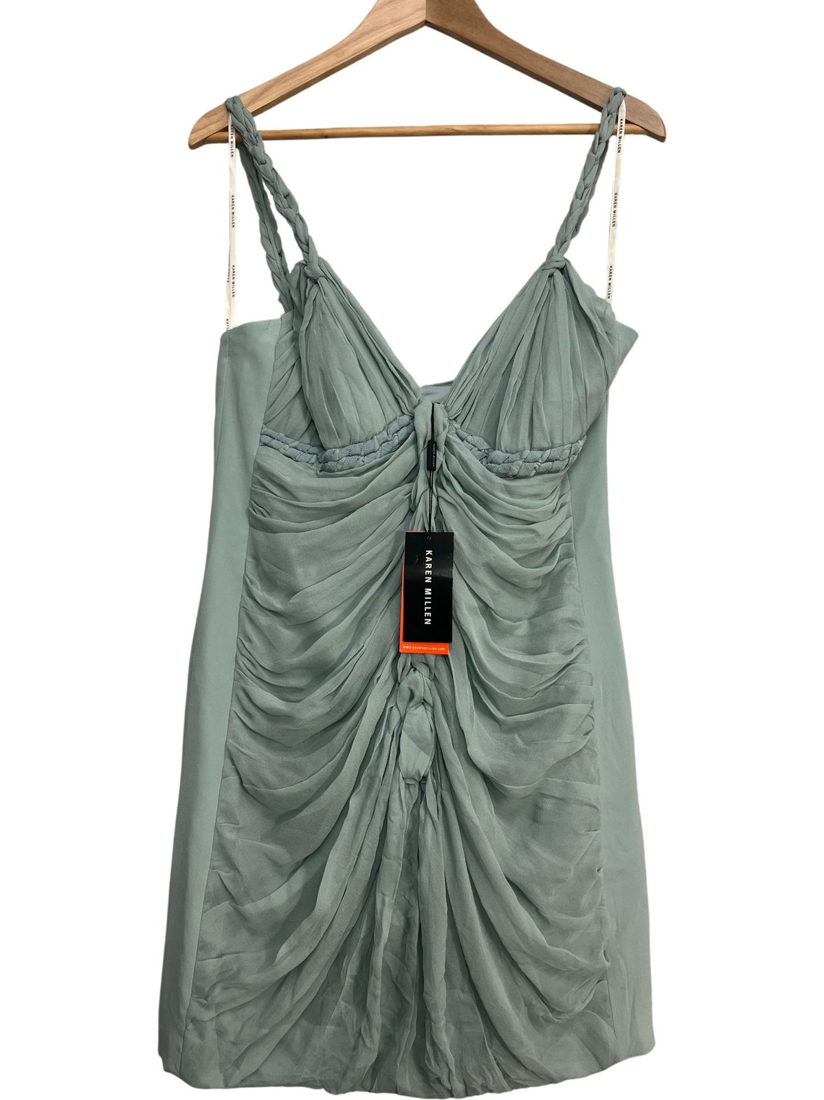 Karen Millen Aqua Dress Size 16 BNWT Silk Ruffled Evening (FP159F8*)