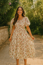 Anthropologie Maxi Dress Women XL Floral Somerset Tiered Puff-Sleeve Cottagecore