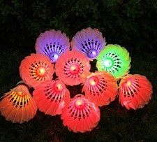 Glow in the Dark LED Badminton Shuttlecocks - 10 Pack Colorful Goose Feather Bir