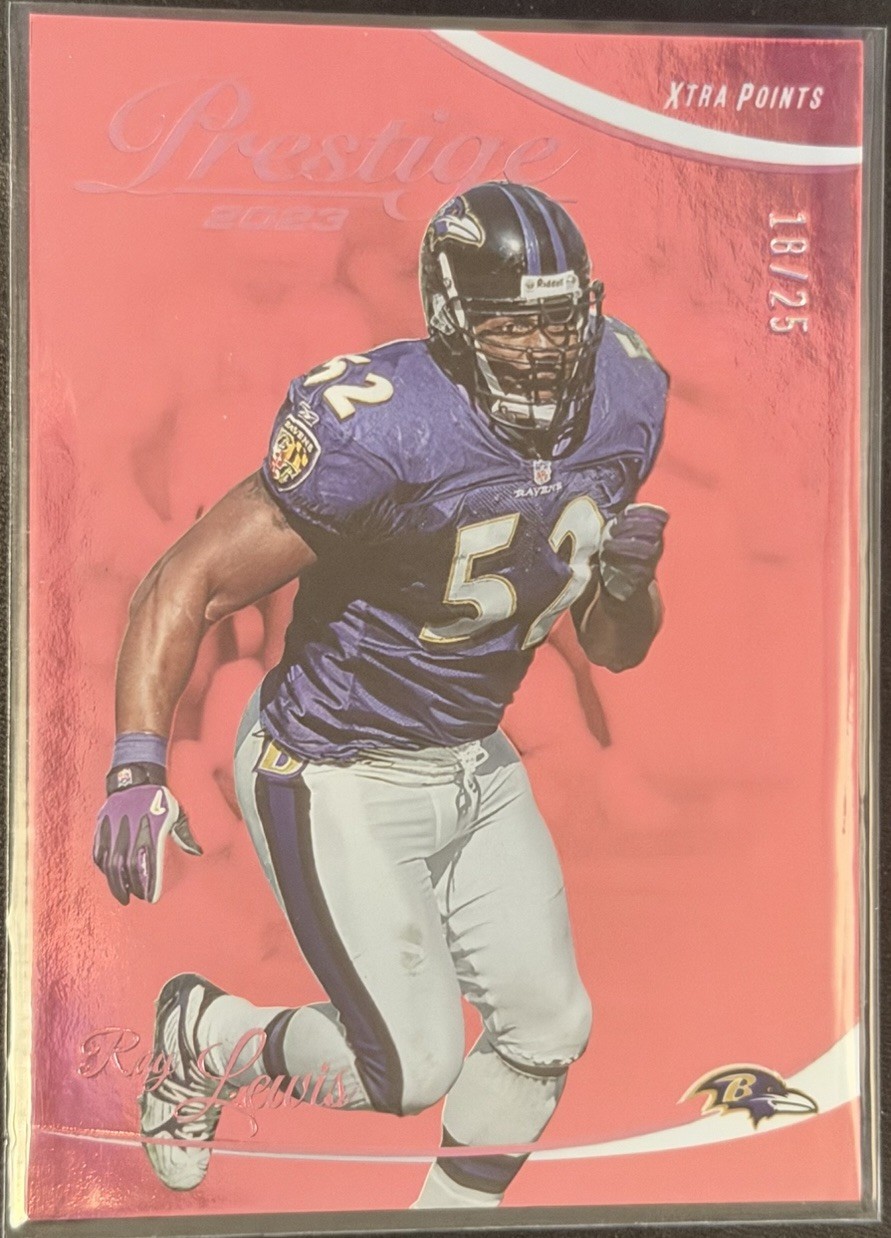 2023 Panini Prestige Ray Lewis #28 Xtra Points Pink SP Parallel #/25 Ravens