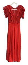 Vintage Red Disco Jumpsuit Women s S Ruffles Short Sleeve Wide Leg 1970s Funky